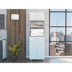 Caribe Microwave Cabinet, Four Legs, One Drawer, Double Door, One Shelf -White