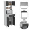 Caribe Microwave Cabinet, Four Legs, One Drawer, Double Door, One Shelf -White / Smokey Oak