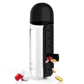 Direct Selling Two-In-One Water Cup Pill Box 7-Day Pill Box 7 Grids Outdoor Easy To Carry Water Bottle One Week With Pill Box Cup (Color: BLACK)