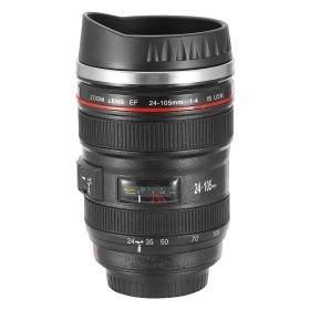 Camera Lens Coffee Mug Cup 13.6oz Food-Grade Stainless Steel Travel Photography Insulated Mug for All Ages (Color: BLACK)