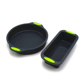 Silicone Mold 2 PC Food Grade Silicone Baking Pan Loaf Bread Pan and Round Cake Pan Non-Stick Pan Microwave Oven Dishwasher Safe (Color: BLACK)