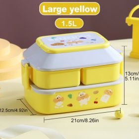 Portable Cute Lunch Box School Kids Plastic Picnic Bento Box Microwave Food Box With Spoon Fork Compartments Storage Containers (Color: large yellow)