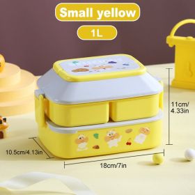Portable Cute Lunch Box School Kids Plastic Picnic Bento Box Microwave Food Box With Spoon Fork Compartments Storage Containers (Color: small yellow)
