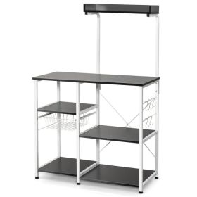 4-tier Kitchen Baker's Rack with Basket and 5 Hooks (Color: BLACK)