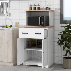 Wooden Kitchen Cabinet White Pantry Storage Microwave Cabinet with Storage Drawer (Color: as Pic)