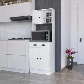 Microwave Storage Stand with 3-Doors and Drawer Arlington, White Finish (Color: White)