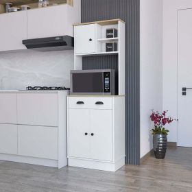 Microwave Storage Stand with 3-Doors and Drawer Arlington, White / Macadamia Finish (Color: White / Macadamia)