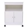 Wood Kitchen Microwave Cabinet Cart with 4 Universal Wheels and Roomy Inner Space for Home Use, White