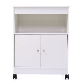 Wood Kitchen Microwave Cabinet Cart with 4 Universal Wheels and Roomy Inner Space for Home Use, White (Color: as Pic)