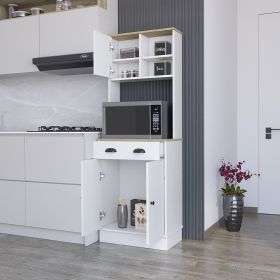 Microwave Storage Stand with 3-Doors and Drawer Arlington, White / Macadamia Finish (Color: as Pic)