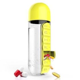 Direct Selling Two-In-One Water Cup Pill Box 7-Day Pill Box 7 Grids Outdoor Easy To Carry Water Bottle One Week With Pill Box Cup (Color: yellow)