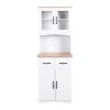 Wooden Kitchen Cabinet White Pantry Room Storage Microwave Cabinet with Framed Glass Doors and Drawer